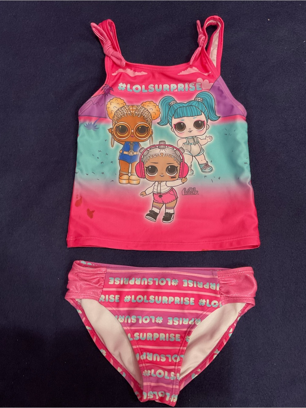 L.O.L. Surprise! Girls Pink & Teal Ombre Tankini Set Size 6/6X